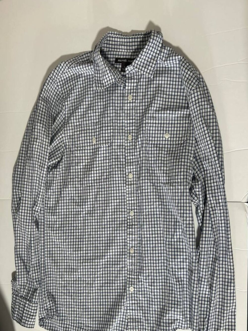 Michael Kors Men's L Blue White Check 100% Cotton Shirt